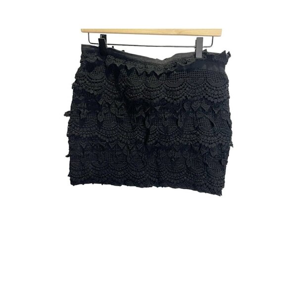 Lush Women's Black Mini Skirt size L Crochet Layered Zip Back Causal Boho - Picture 1 of 5